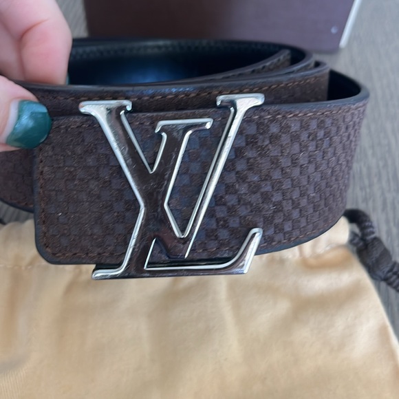 Louis Vuitton Micro Damier Brown Suede Men’s  Belt - Picture 3 of 5
